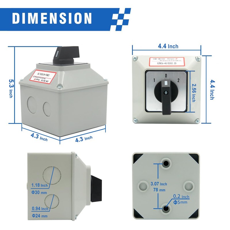 KEYMOO 40A Rotary Changeover Switch with BOX, 660V 3 Position