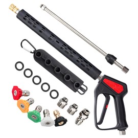 AURORA CAR Pressure Washer Gun, 4000PSI High Pressure Wash Gun with Spare Extension Gun Kit with 3/8'' Quick Coupler, M22-14mm / M22-15mm Fittings, 5 Nozzle Tips with Nozzle Holder, 40 Inch