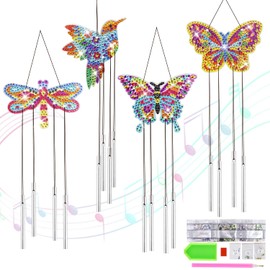 Diamond Painting 5D Wind Chimes Double Sided Diamond Painting Sun Catcher 4-Piece Butterfly Hummingbird Wind Chimes Pendant Set Craft Set for Window Decoration Garden Decoration Crafts