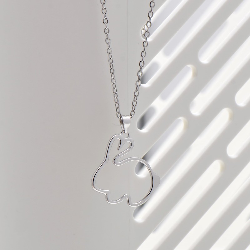 Paialco 925 Sterling Silver Outline Bunny Rabbit Pendant Necklace, White