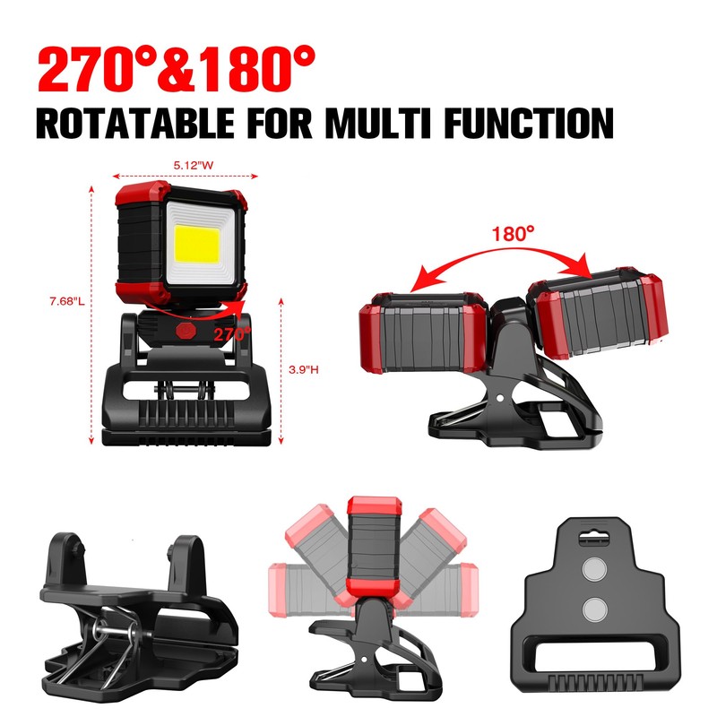 Yls 2 Pack LED Rechargeable Work Light with Clamp, 2100LM