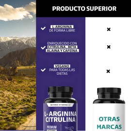 L - Arginina 1000mg + Citrulina + Beta Alanina + Cafeína (de Guaraná) | Aminoácido Esencial + Citrulina Como Precursor De Óxido Nítrico - Pre Entreno- Pre Workout - Vitaminas Mujer / Hombre - 60 Cáps