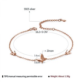 LDUDU Women's Bracelet Butterfly Zircon Bracelet 925 Silver Gift for Christmas Valentine's Day Birthday, Sterling Silver, Zirconium oxide