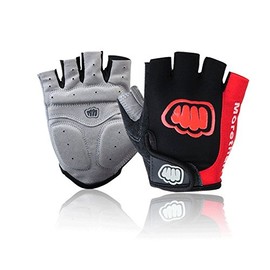 VMOSS Cycling Gloves Gel Pad Bike Gloves Men Women Fingerless Sporting Gloves for Crossfit Weight Lifting Hunting Workout, Half-Finger Red (Medium)