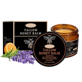 Organic Grass-Fed Beef Tallow Balm with Raw Honey, Moisturizing Skin Care for Face & Body, Soft, Smooth Skin, Lavender & Citrus, 3.53 OZ