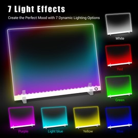 Argo Well Acrylic Dry Erase Board: 16M-Color LED Memo w/APP & Remote, Music Sync, Stand & 7 Markers, Battery Pack & Pouch, for Neon Glow Writing, Office & More (14.1"x10.9") (White)