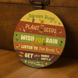 Red Ocean Funny Garden Sign Round Garden Sign For Outside Rules Plaque Friendship Gift For Women Men Shed Summerhouse Accessories Decor