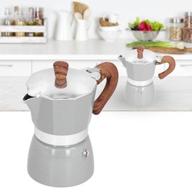 Italiana Moka Pot 3 Tazas - de Aluminio para Espresso con Base Antideslizante, Ideal para Casa/Campamento, Incluye Cuchara Medidora (Color Plata)