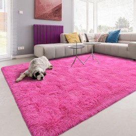 Softlife Rug for Bedroom 3x5 Feet Area Rug for Living Room Super Soft Shaggy Rugs for Kids Room Fluffy Fuzzy Carpets Long Plush Bedside Rug Nursery Christmas Home Decor for Boys Girls, Hot Pink