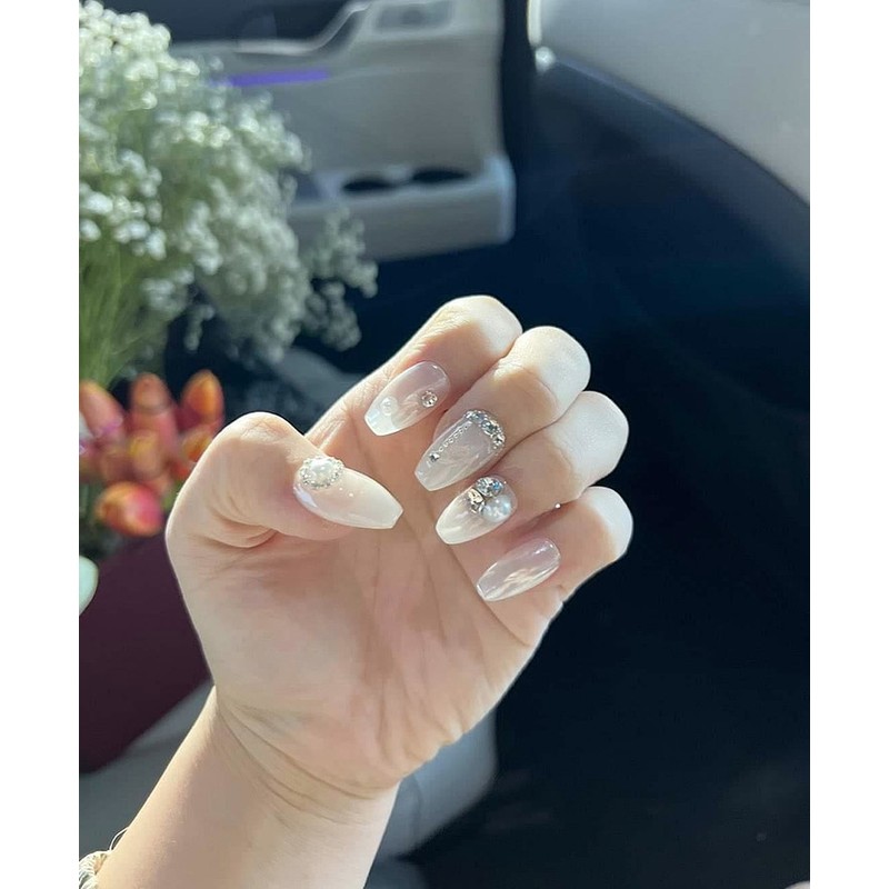 Silk Pearl Wedding Handmade Nail Tips♀ - Stiletto / 실크