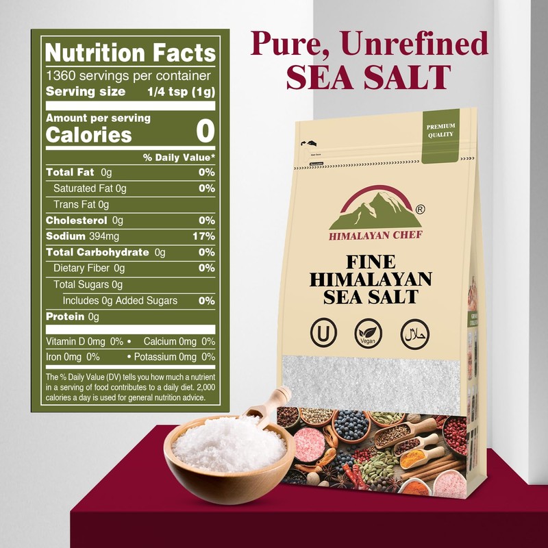 Himalayan Chef Sea Salt, All-Natural Fine Grain, 48-ounce sea Salt