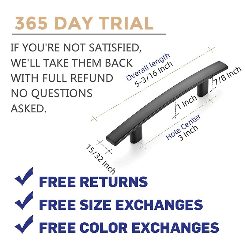 Ravinte 5 Pack | 5-3/16'' Curved Cabinet Pulls Matte Black