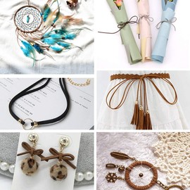 Sosmar 5 m x 3 mm Leather Cord, Suede Leather Band, Thread for DIY, Bracelets, Necklaces, Jewellery Crafts, Set of 6 with 100 x Cord Ends