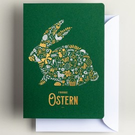 Art Nuvo EE-0101B Exclusive Easter Cards Set of 10 Manufacturing Cards in Green 120 x 170 mm, Gold-Plated and Embossed Easter Motifs Made from Matte Jewellery Paper, with Beige Inserts and Envelopes