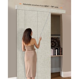 Heefen Adjustable Panel Track Blinds Blackout Vertical Blinds with Valance, Sliding Glass Door Blinds, Room Dividers, Retractable Track from 42" to 74" W, Trimmable Panel Up to 96" H (Linen Beige)