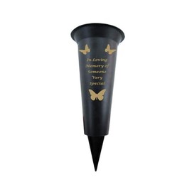 Memorial Grave Vases Ornaments Plastic Flower Holders - Butterfly Spike Grave Flower Vase Holders with Funeral Verses for Your Loved Ones - Black (Someone Special)