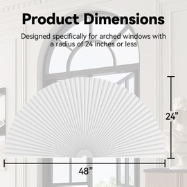 Half Circle Window Shade Arch Window Cellular Light Filtering Shades Cordless for Half Moon Window Shade no Drill Honeycomb Light Filtering Blinds Easy to Cut and Install (White 24" X 48")