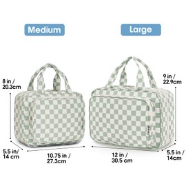 Narwey Travel Toiletry Bag for Women Large Hanging Makeup Bag Organizer Toiletries Bag for Full Size Essentials Accessories Cosmetics (Mint Green Checkerboard (Large))