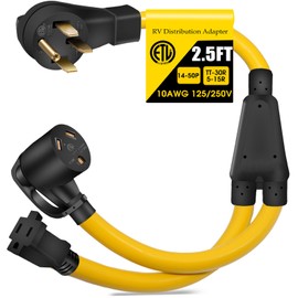LAZMUMI RV Y Splitter Cord 50Amp to 30Amp and 15Amp, NEMA 14-50P to TT-30R & 5-15/20R 50A to 110V Household RV Power Splitter Cord, STW 10 Gauge,ETL Listed, 2.5FT