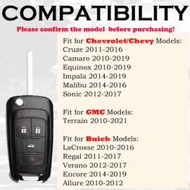 SUPALAND Keyless Entry Remote Control Key Fob Replacement Fits for Chevy Cruze Equinox Camaro Impala Malibu Sonic Buick Regal Verano Encore Allure Lacrosse GMC Terrain 2010-2021 OHT01060512 13504200