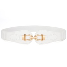 VONMELLI Wide Elastic Belts for Women Stretch Ladies Waist Belt Fashion Gold Buckle, Vintage Thick White Womens Belts for Dress, M