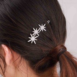 YienDoo Crystal Starburst Hair Clip Barrette Sparkling Rhinestone Cluster Stars Hairpin Headpieces Fashion Silver Bridal Hair Barrette Wedding Head Clip Accessories for Women Girls