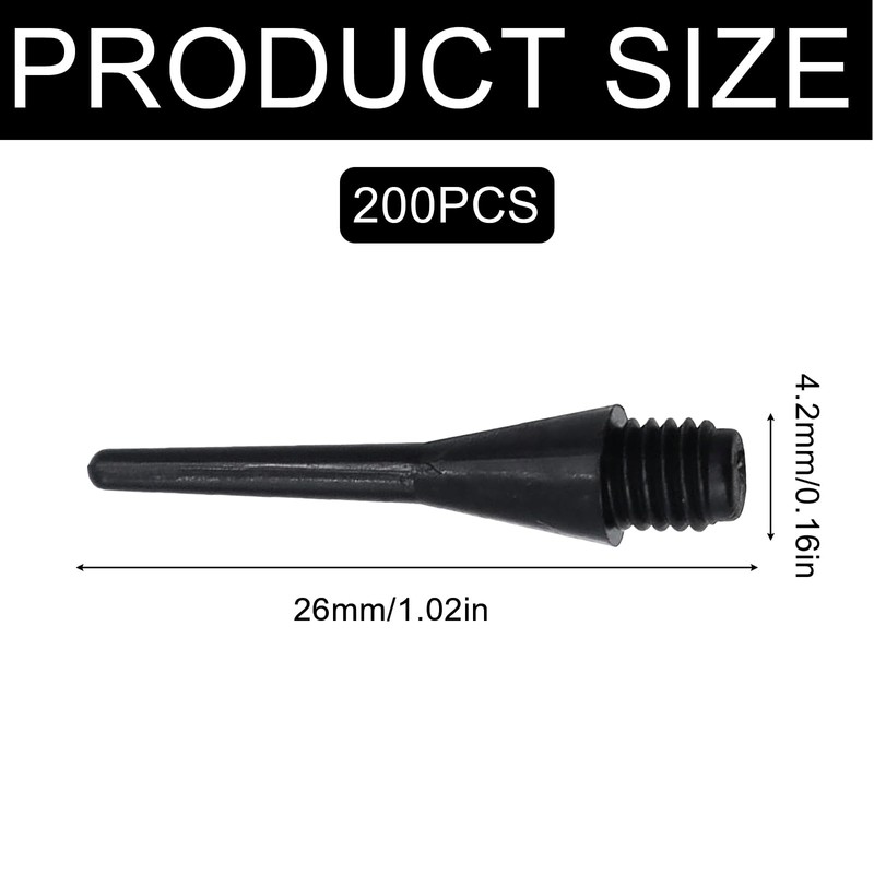 Pack of 200 Plastic Dart Tips, Replacement Tips, Soft 2BA