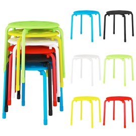 VECELO Stackable Stools for Classroom, 12" Height Plastic Portable Stacking Stool Chairs with Non-Slip Foot Mats for School Daycare Kindergarten Living Room (6 Pack)