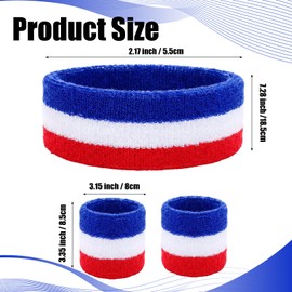 Avxdbr 6Pcs Sweatbands Set 80s 90s Neon Sports Headbands Wristband Set for Men Women Tennis Striped Sweat Bands Wristbands for Sports Gym Cosplay Party (Red, White, Blue, One Size)