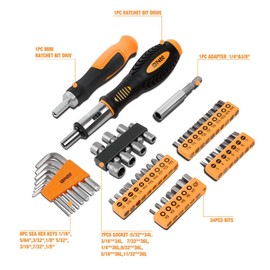 DNA Motoring TOOLS-00039 General Hand Tool Kit with Multi-Bit Screwdriver Hex Keys, Wrench - Orange/Black Flat Head Tool Set