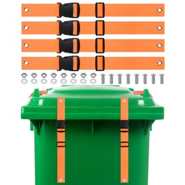 M METERXITY 4-Set Trash Can Locks for Animals, 15.7-19.6 Inch Adjustable Buckle Type Raccoons Bear Proof Garbage Strap for Out Door Garbage Can, Lid Garbage Can Lock Easy to Install [Orange]