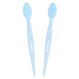 Lip Scrub Brush,Double-Sided Silicone Exfoliating Lip Brush Tool for Smoother and Fuller Lip Appearance,Blue,2pcs