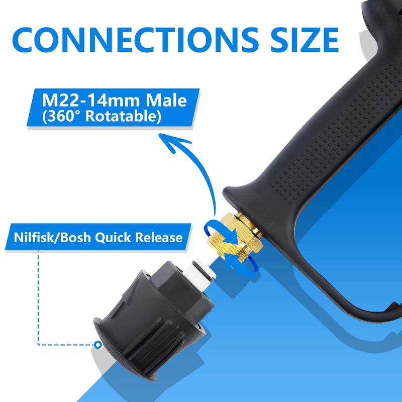 Xynovia 4000PSI High Pressure Washer Gun(M22 14MM), Stubby Swivel Car