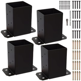 LADECH 4x4 Wood Fence Post Anchor Base, 2mm Thick Steel and Black Powder Coated, Come with Wood Screws and Concrete Anchors (Black)