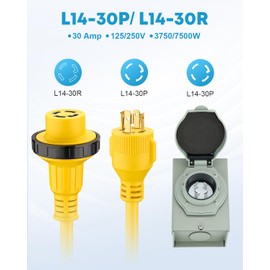 Kohree 20 Feet 30 Amp Generator Cord and Power Inlet Box Kit, 4 Prong NEMA L14-30P to L14-30R Generator Extension Cord, 30Amp Pre-Drilled Inlet Box with Cord Waterproof Combo Kit, 125/250V, ETL Listed