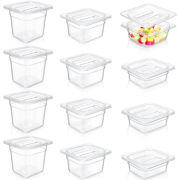 Tioncy 12 Pcs Clear Food Pans with Lids Salad Bar
