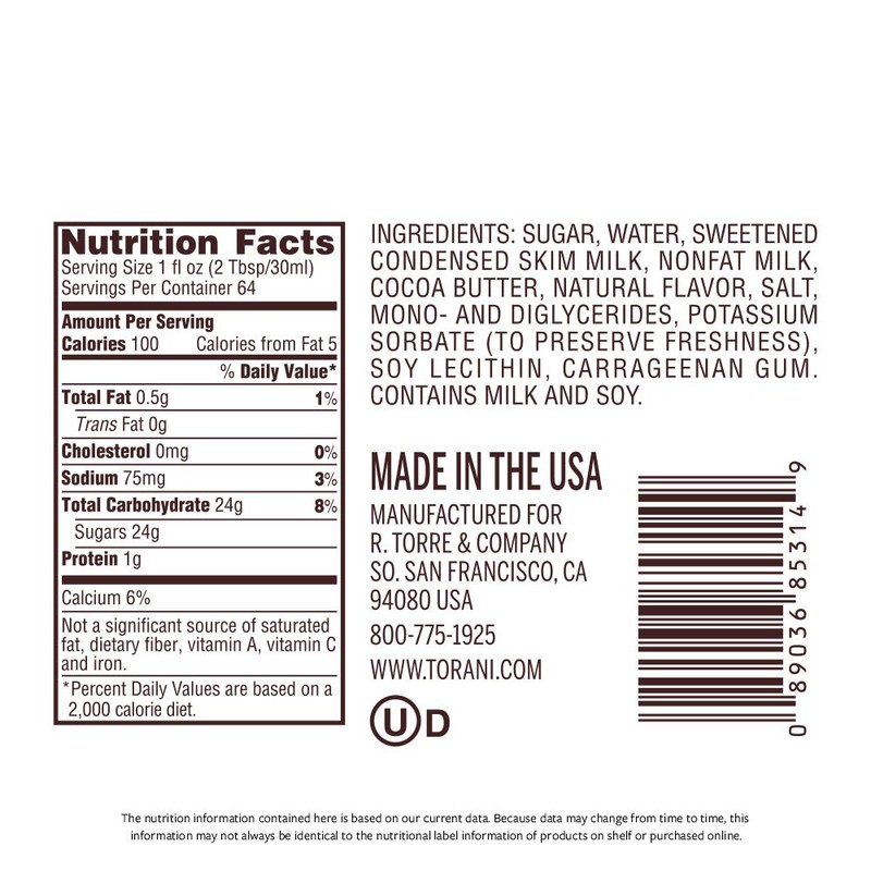 Torani Puremade Sauce, White Chocolate, 64 Ounces