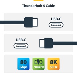StarTech.com 3ft (1m) Thunderbolt 5 Cable, 80Gbps/120Gbps, 240W PD, 8K 60Hz, Thunderbolt Certified, TB5/TB4/USB4/USB-C