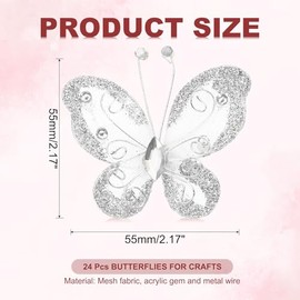 PATIKIL 24 mariposas para manualidades, alambre de malla de 2.2 pulgadas, mariposas de organza con purpurina para manualidades, decoración del hogar, 