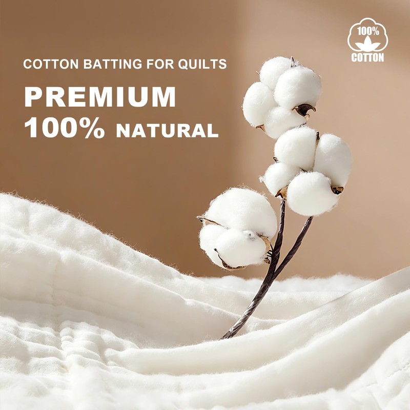 Pin Forest 100% Natural Cotton Quilt Batting 79"x91"-Light Weight, Purely