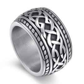 Mens Vintage Stainless Steel Celtic Wedding Bands Prime Wide Band Ring for Men US Size 8 9 10 11 12 13, Metal