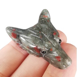 Manekieko Natural African Bloodstone 35mm Wolf Head Pocket Crystals and Healing Stone Figurine,Haped DIY-Jewelry Pendant