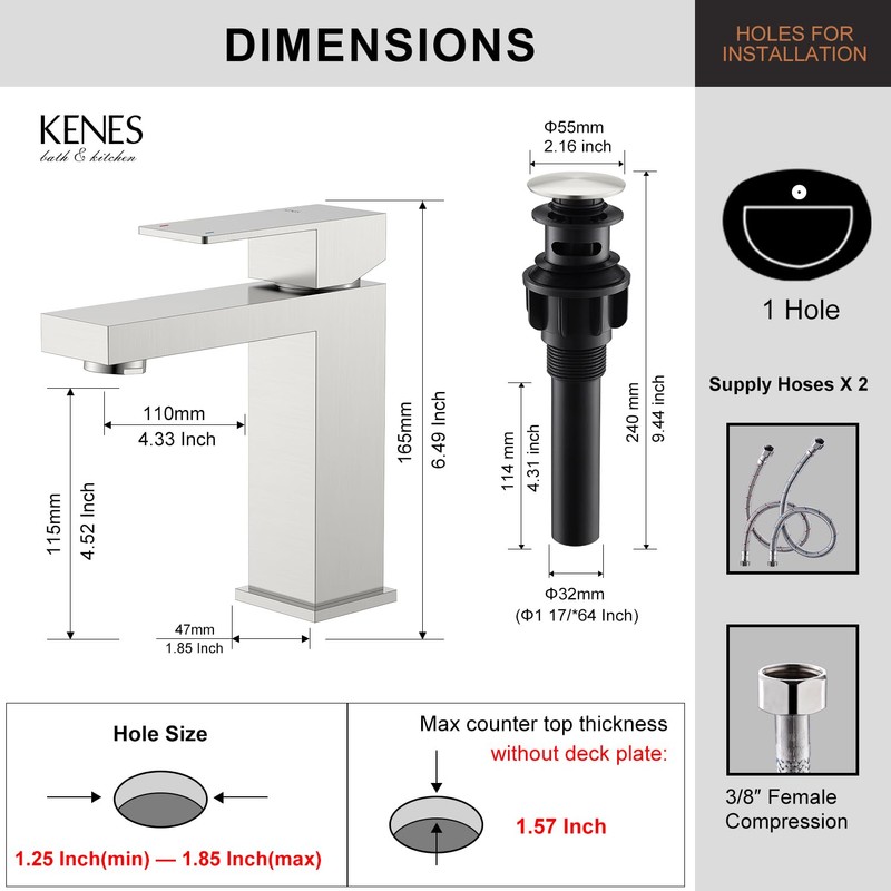 KENES Single Handle Bathroom Sink Faucet, Brushed Nickel Vanity Faucet