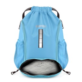 BROTOU Gym Bag Sports Bag Football Bag Backpack Drawstring Sports Bag with Shoe Compartment Drawstring Gym Bag Waterproof Sports Bag for Men Women Children Youth, sky blue