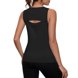 Loovoo Women's Workout Tank Tops Loose Fit Open Back Running Shirts Sleeveless Quick Dry Athletic Gym Yoga Top, Black L