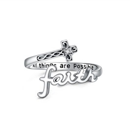 ONEFINITY Faith Ring 925 Sterling Silver Cross Faith Ring Adjustable Christian Spoon Rings Religion Jewelry For Women Daughter Friend-Silver