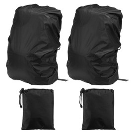 PATIKIL 40-50L Waterproof Backpack Rain Cover, 2 Pcs Backpack Covers with Anti-Slip Cross Buckle Straps & Drawstring Bag for Hiking Camping Traveling, L, Black Checkered