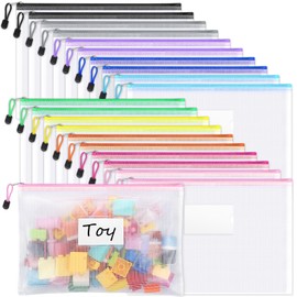 Sooez 20 Pack Mesh Zipper Pouch Bags, A4 Letter Size, Zipper Bags with Label Pocket, Waterproof Pouches for Classroom Organization, Board Game Storage, Document Bag for Teacher School Office Supplies