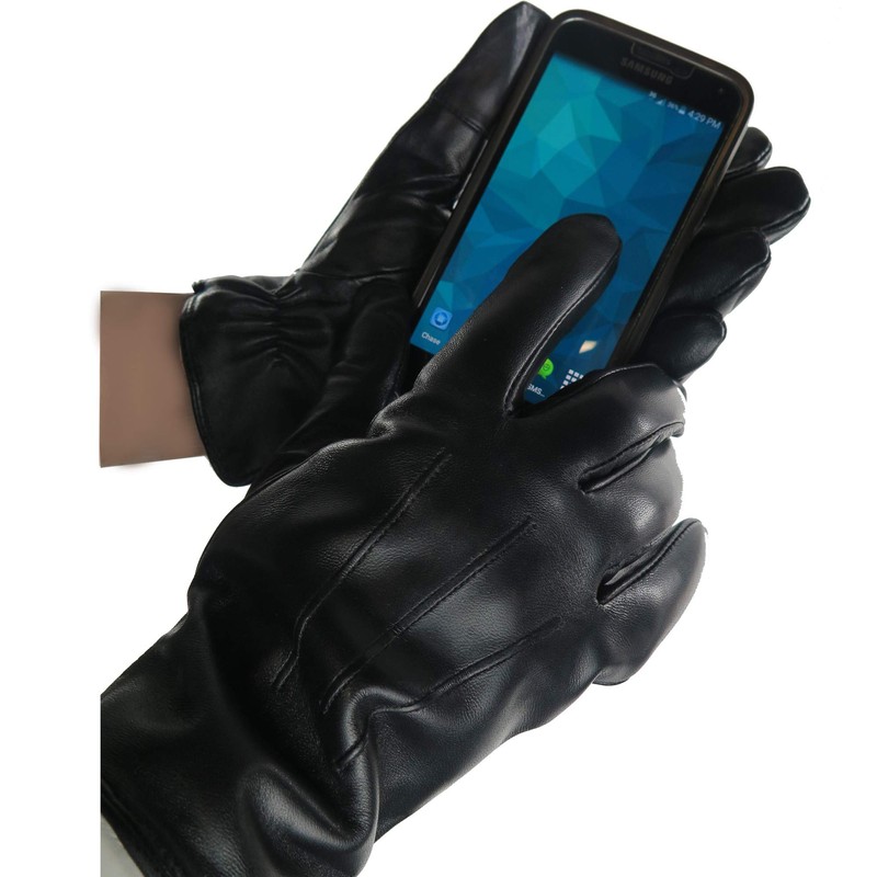 Debra Weitzner Mens Leather Gloves Black Touchscreen Gloves Rabbit Fur