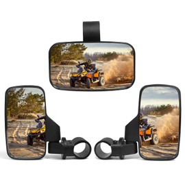 UTV Rear View Mirror And Center View Mirror With 1.75" to 2" Roll Bar Cage Mount Compatible with Polaris RZR, Commander Maverick X3, Viking, Yamaha Rhino, Kawasaki Teryx
